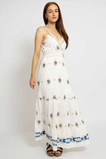 Embroidered Maxi Dress with Strappy Back